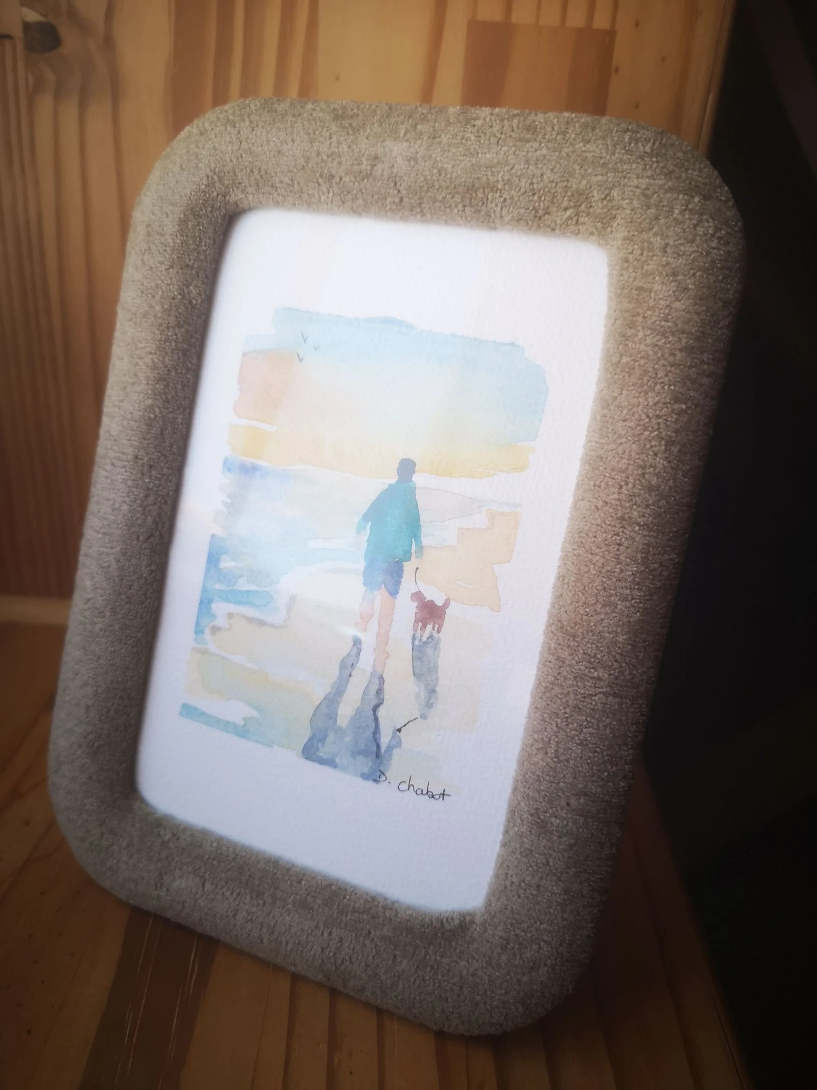 Aquarelle peinte à la main et son cadre peluche "promenade à la mer"  – photo 6